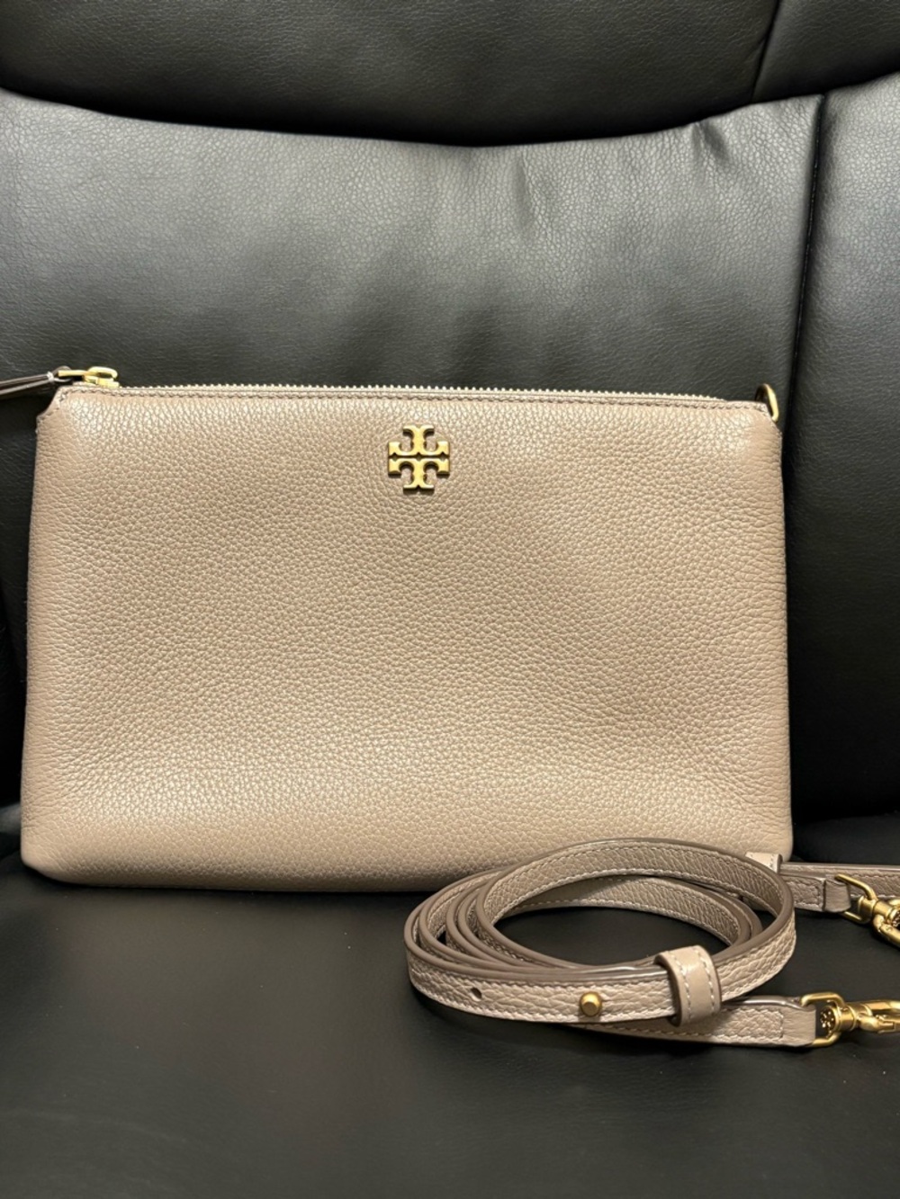 Tory Burch Kira Pebbled gray Leather Crossbody